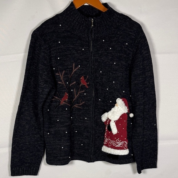 Mandal Bay Sweaters - Mandal Bay Festive Black Sweater with Santa and Cardinal Design size large